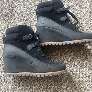 UGGS Women's Faux Leather Wedge Lace Up Ankle Boots